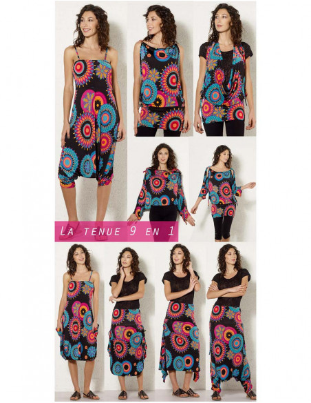 Combi sarouel mandala noire