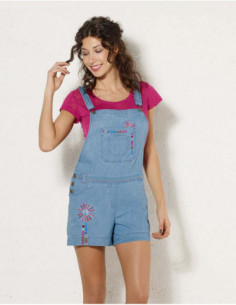 Denim overalls and colorful...