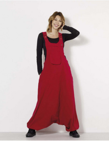 Combi ethnique coton unie rouge fourche basse
