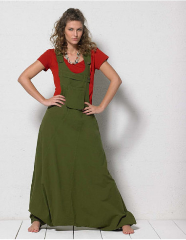 Combi ethnique coton unie rouge fourche basse