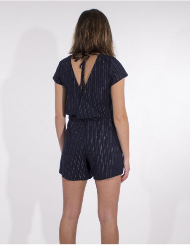 Combishort coton femme coup de coeur croisé dos marine