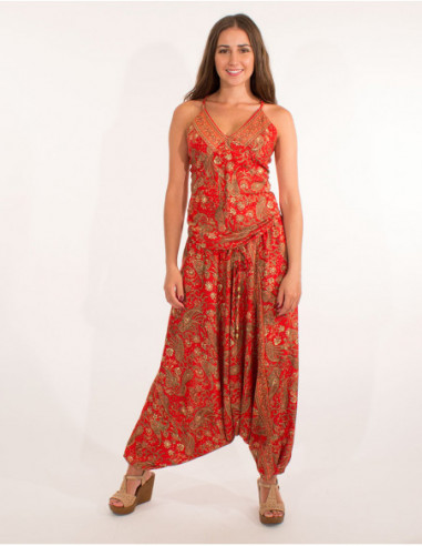 Combi sarouel polyester orange style indien