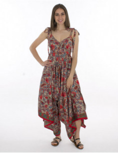 Combi pantalon ethnique effet jupe culotte rose décolleté sexy 2