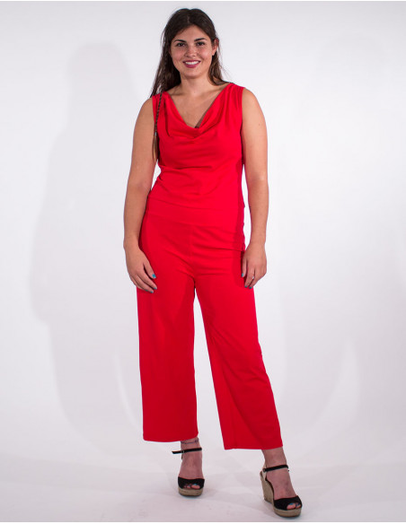 Combi-pantalon ethnique rouge coupe droite col bénitier