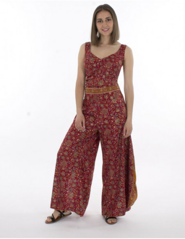 Combi-pantalon poolyester d'été rouge bordeaux confortable fluide et large