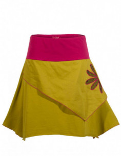 jupe courte coton été asymétrique patch fleur ethnique 2