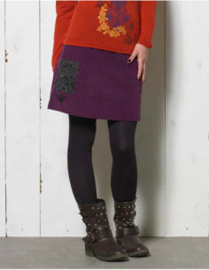 Jupe d'hiver courte en velours ras original ethnique prune