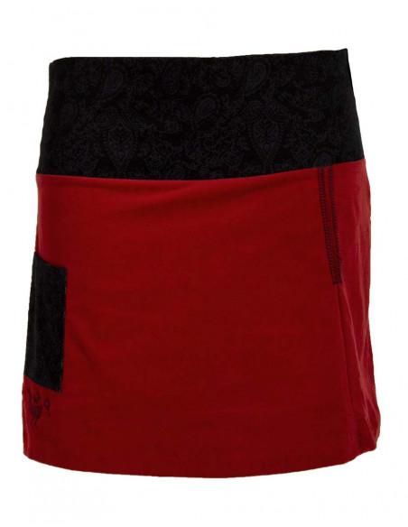Jupe d'hiver courte en velours ras original ethnique rouge