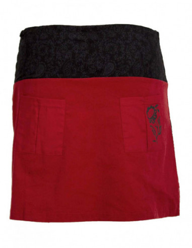 Dos de jupe d'hiver courte en velours ras original ethnique rouge