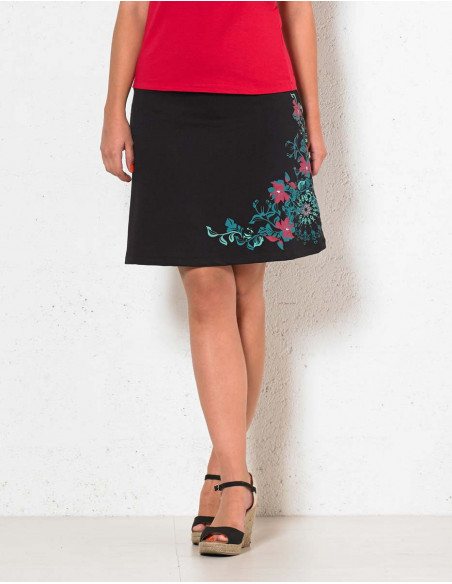 jupe courte noire ethnique imprimé floral