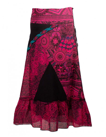 jupe longue fushia doublée en voile de coton