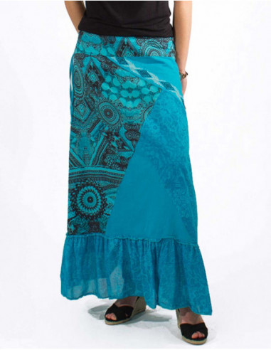 jupe longue bleue doublée en voile de coton chic