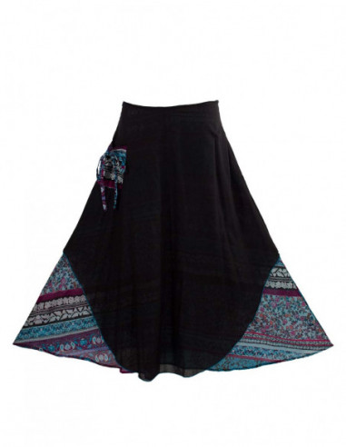 jupe longue noire imprimé indien en voile de coton