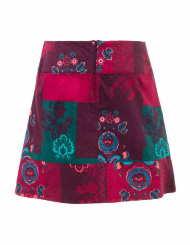 Short floral and colored velvet skirt