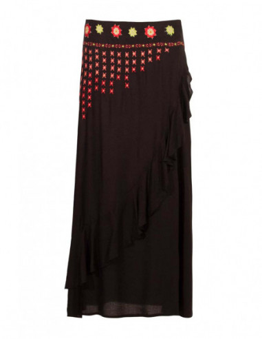 Graphic embroidered long skirt