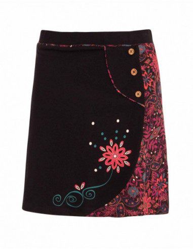 Jupe noire courte et droite à motifs