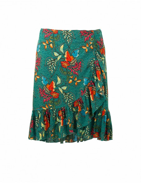 Printed wrap skirt with flounces