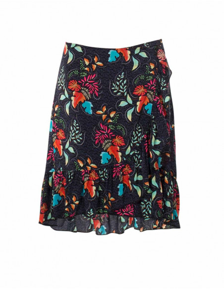Printed wrap skirt with flounces