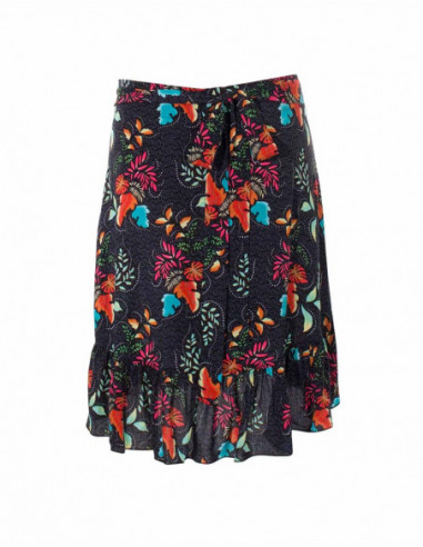 jupe noire à l'imprimé tropical coupe portefeuille