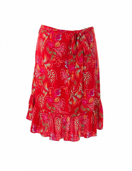 Printed wrap skirt with flounces