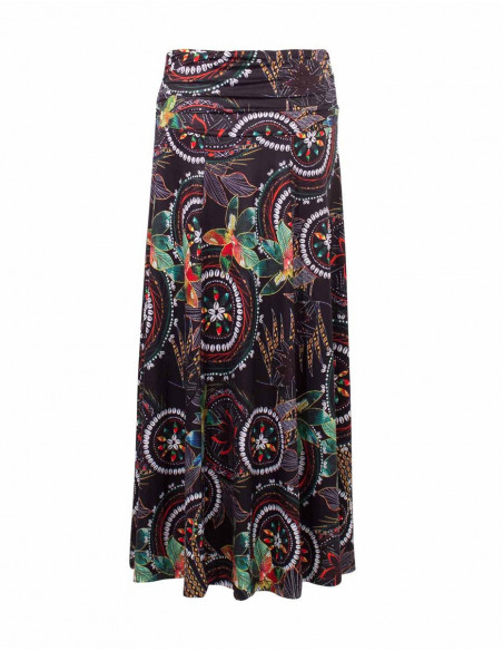 Long black skirt with colorful Hawaiian