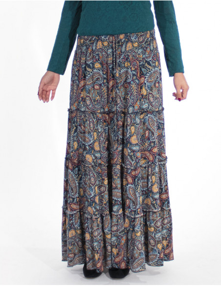 jupe tons bleus longue bohème
