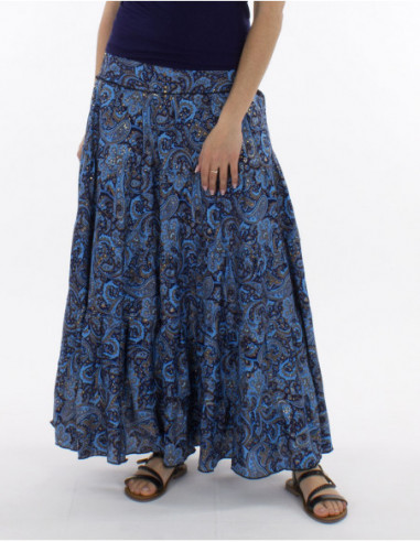 jupe longue imprimé bleu avec motifs