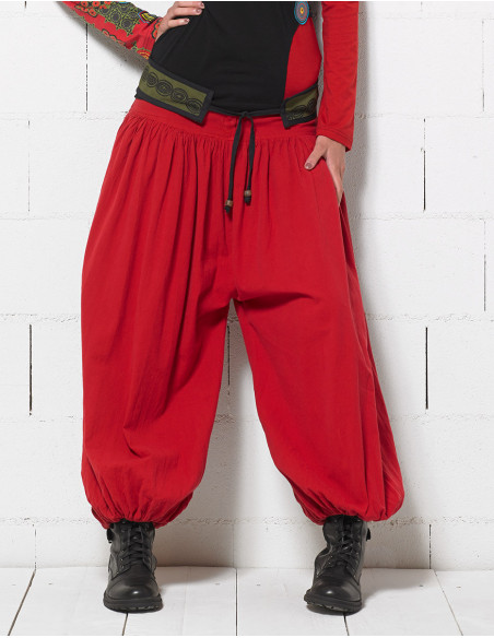 Pantalon sarouel fourche haute uni rouge