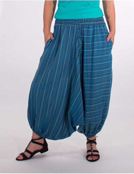 Sarouel mixte mi-saison rayé bleu turquoise