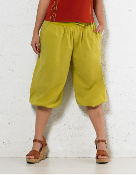 Cotton 3/4 pant cambric with knitted bel