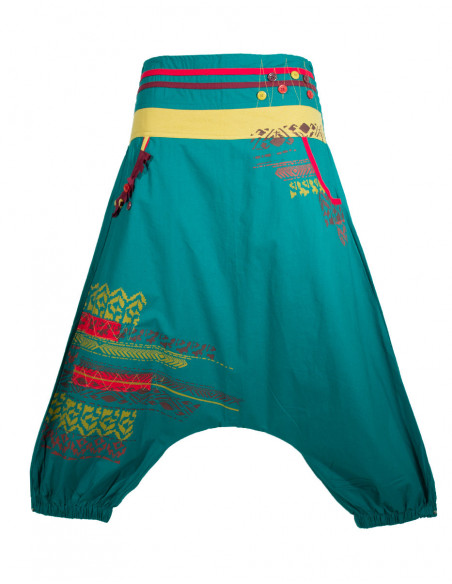 sarouel d'été pétrole court ethnique ceinture smokée