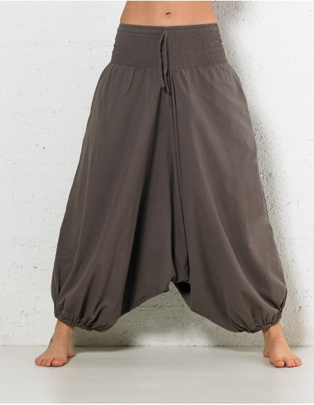 Sarouel basique en coton fourche basse uni gris