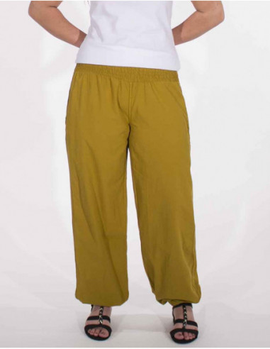 Pantalon basique en coton coupe large rose jaune moutarde