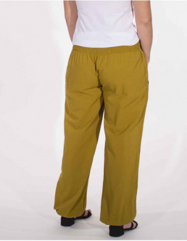 Pantalon basique en coton coupe large jaune foncé pour femme