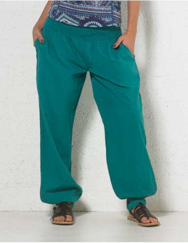 Pantalon basique en coton coupe large bleu émeraude