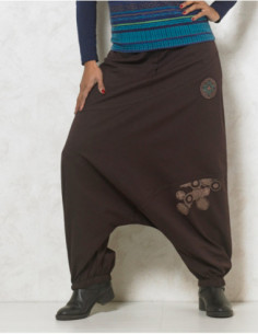 sarouel fourche basse en coton uni imprimé ethnique