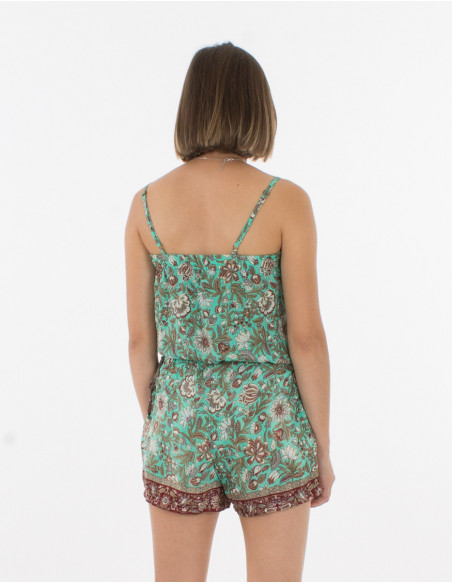 combi short femme chic matière légère vert menthe