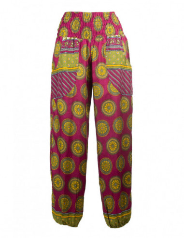 Pantalon original d'été avec imprimé africain baba cool bordeaux
