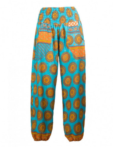 Pantalon original d'été avec imprimé africain baba cool pétrole