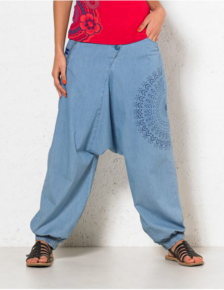 Sarouel jean femme imprimé mandala