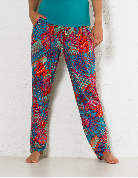 Pantalon droit pour l'été imprimé ethnique baba cool bariolé