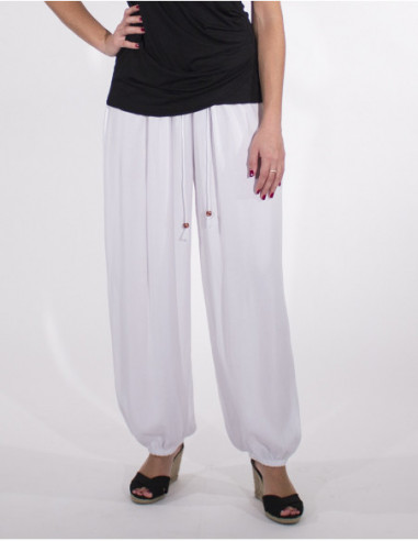 Pantalon fluide style aladin en coton uni blanc