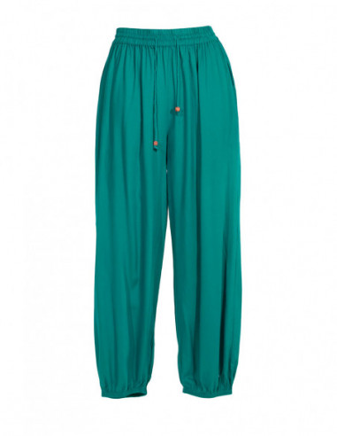Pantalon léger large avec élastiques pour femme uni bleu émeraude