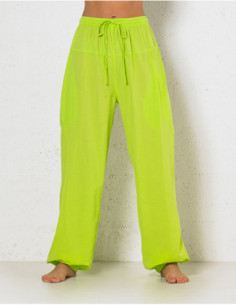 Pantalon large uni en coton vert anis pour femme