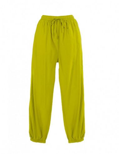 Pantalon en coton large avec élastique basique uni vert anis