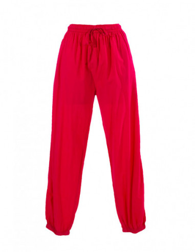 Pantalon large uni en coton rose fuchsia pour femme