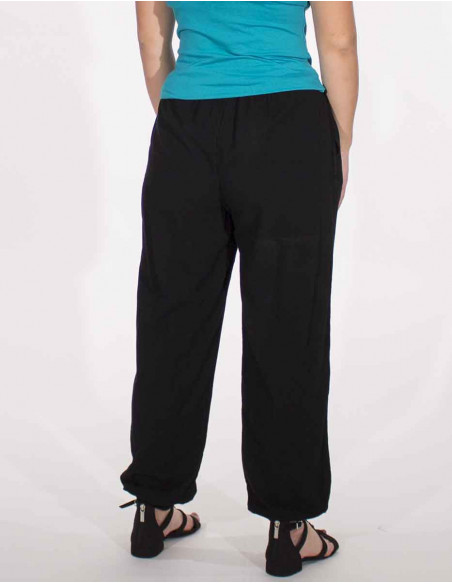 Pantalon en coton large avec élastique basique uni noir