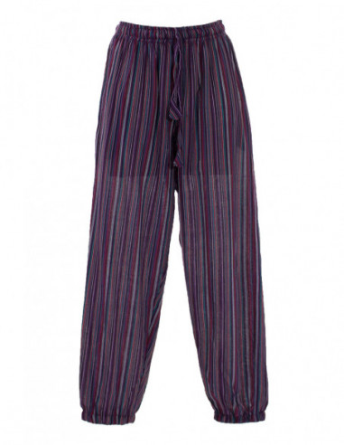 Pantalon basique en coton rayé népalais violet