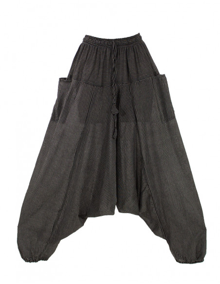 sarouel ethnique en coton à fourche basse rayé multi