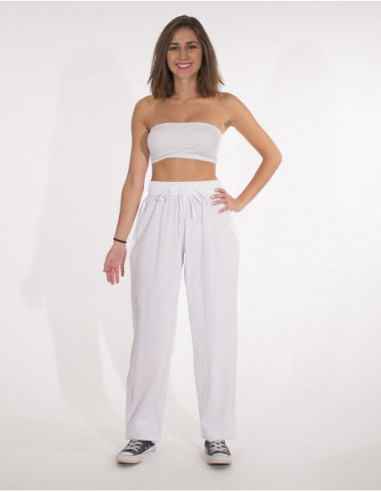 Pantalon basique uni pour l'été en coton blanc